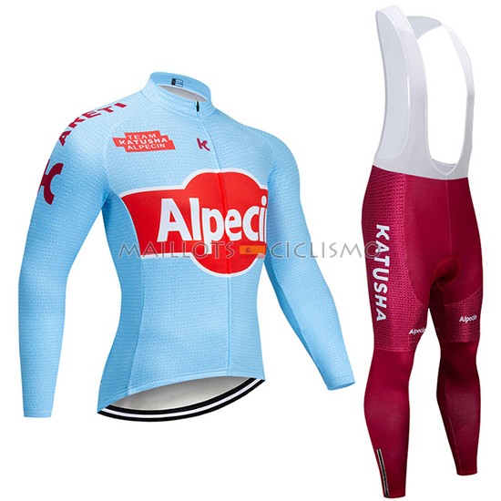 2019 Maillot Katusha Alpecin Tirantes Mangas Largas Azul Rojo